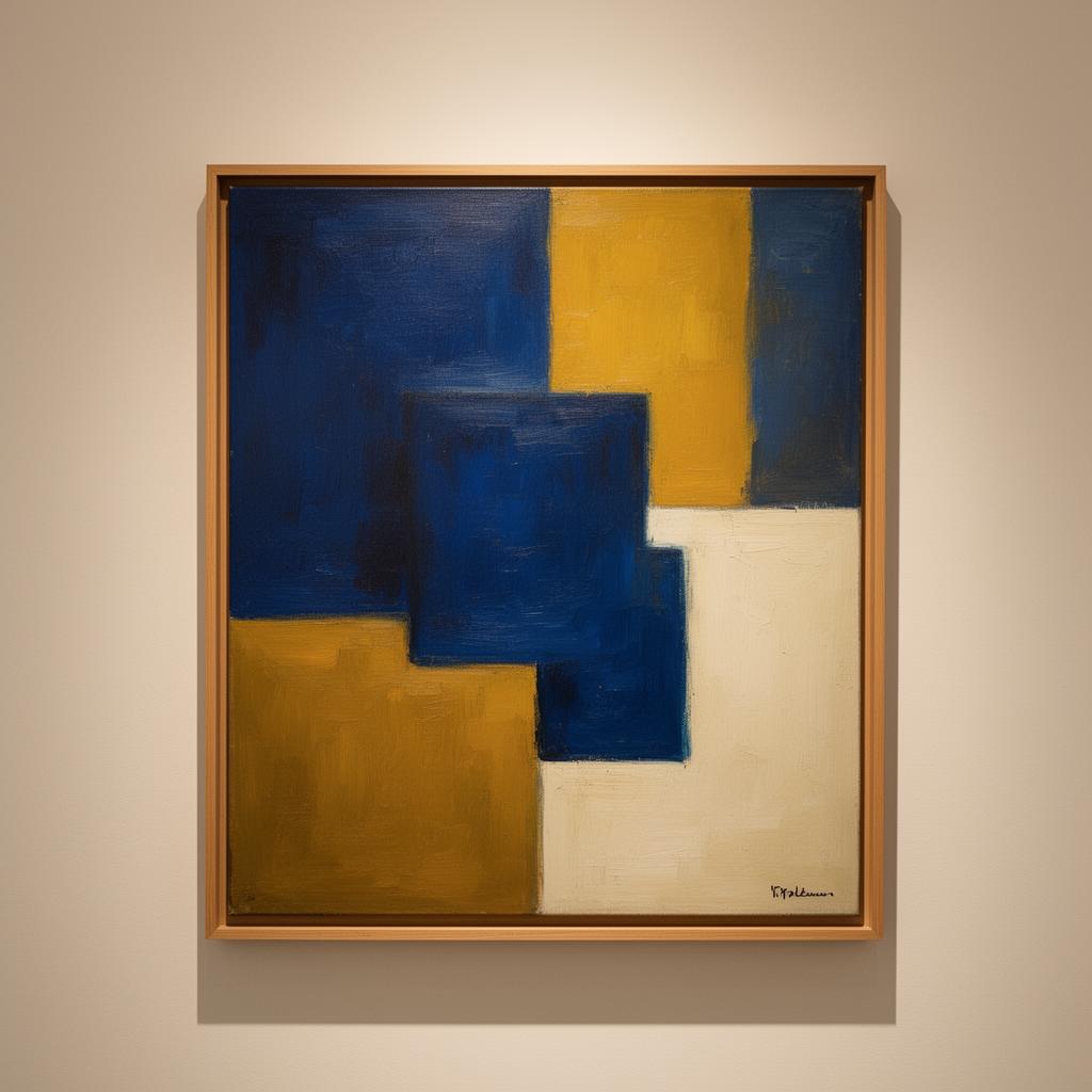 Composition in Cobalt and Ochre — European School, mid-20th century