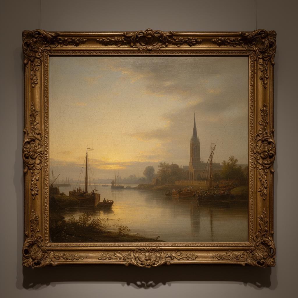 River Estuary at Dawn, with Fishing Vessels and a Distant Spire — Attributed to a follower of Jan van Goyen